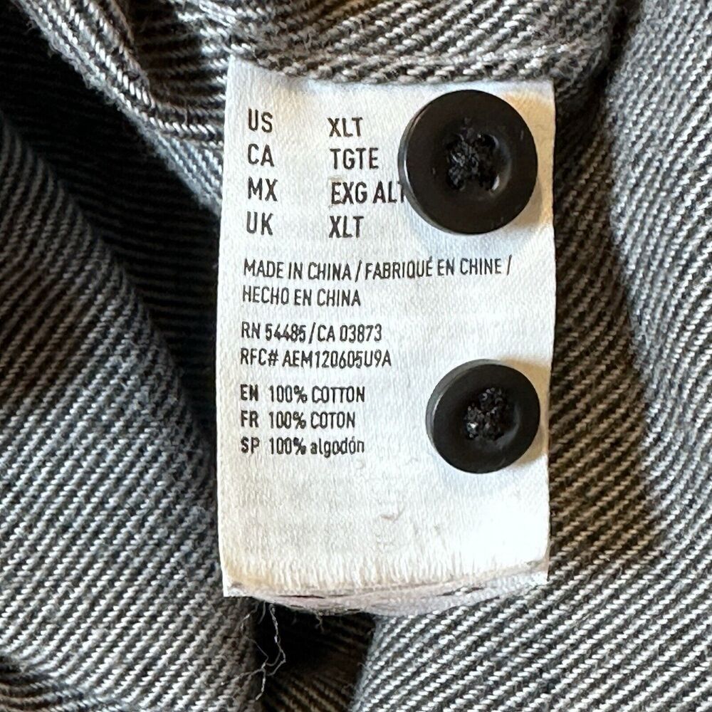 American Eagle Men’s Flannel Grey/White Button Down Long Sleeve Serape XL Tall - Picture 9 of 11